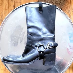 Miu Miu Mid Shaft Black Leather Harness Boots, Women's size 38.5